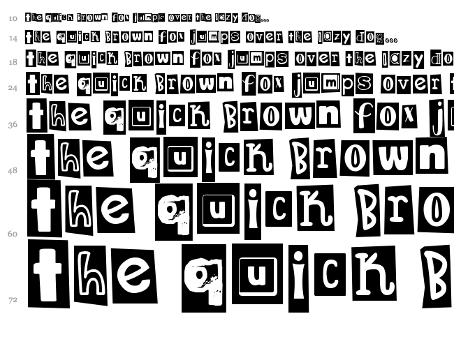 DJB Ransom Note Clipped font waterfall